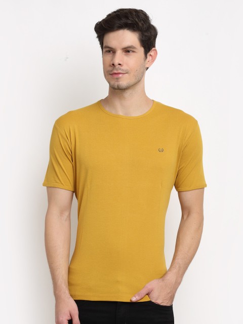 

La Mode Men Mustard Yellow Cotton Slim Fit T-shirt