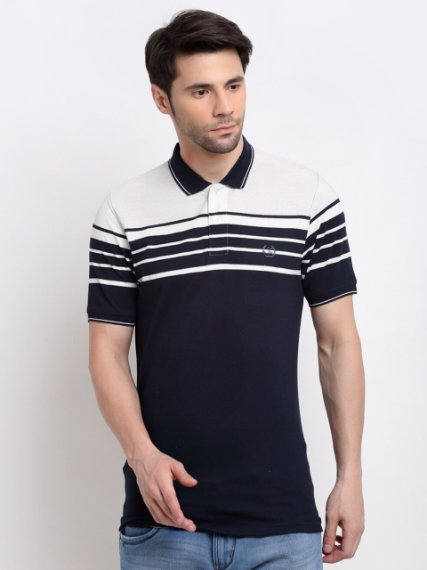 

La Mode Men Blue Striped Slim Fit Polo T-shirt