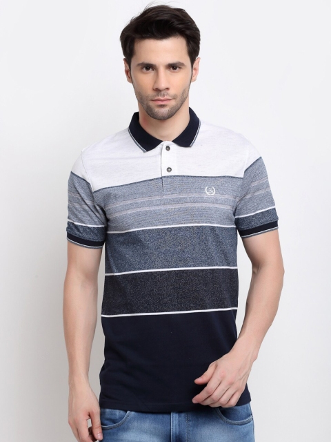 

La Mode Men Blue & Grey Striped Polo Collar Slim Fit T-shirt