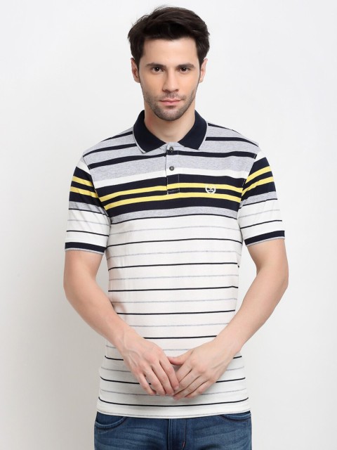 

La Mode Men White & Black Striped Polo Collar Slim Fit T-shirt