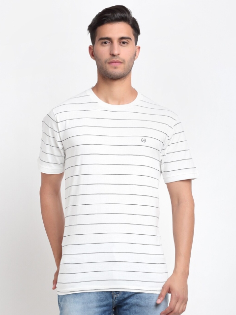 

La Mode Men White Horizontal Striped Slim Fit Pure Cotton T-shirt