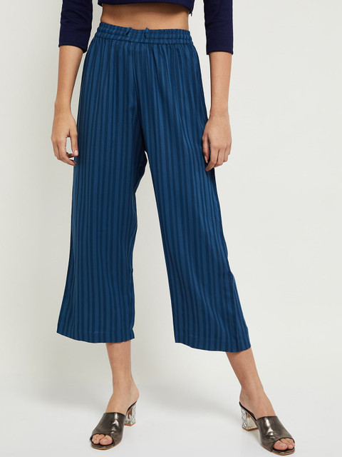 

max Women Blue Striped Culottes Trousers