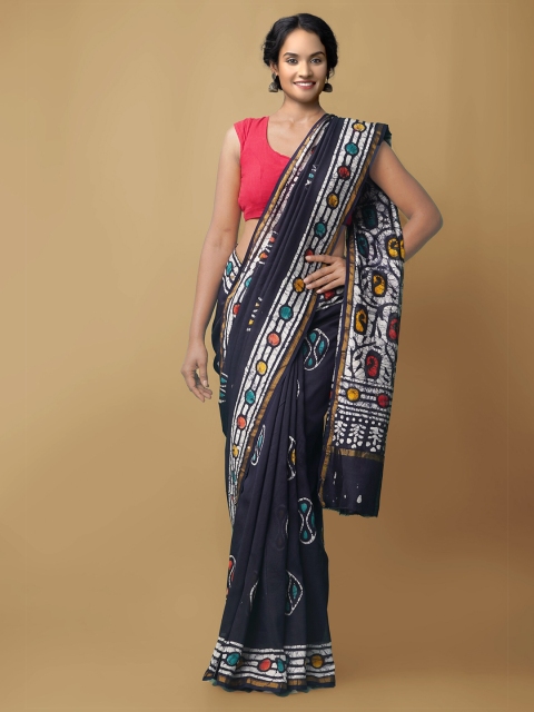 

Unnati Silks Women Blue & White Pure Batik Chanderi Sico Sustainable Saree