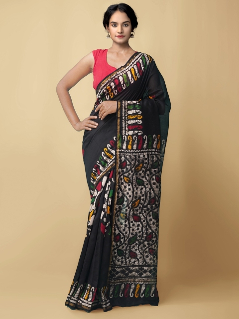 

Unnati Silks Women Black & White Pure Batik Chanderi Sico Sustainable Saree