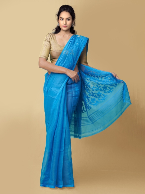 

Unnati Silks Women Blue Pure Handloom Dhaka Jamdhani Bengal Cotton Silk Saree