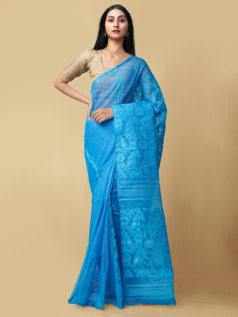 

Unnati Silks Women Blue Pure Handloom Bengal Linen Sustainable Saree