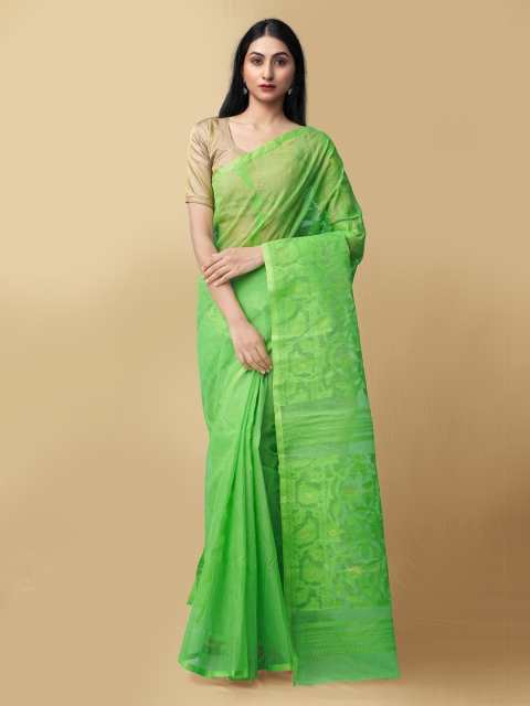 

Unnati Silks Women Green & Gold Pure Handloom Bengal Tant Cotton Sustainable Saree