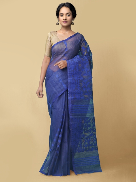 

Unnati Silks Women Blue Pure Handloom Bengal Tant Cotton Sustainable Saree