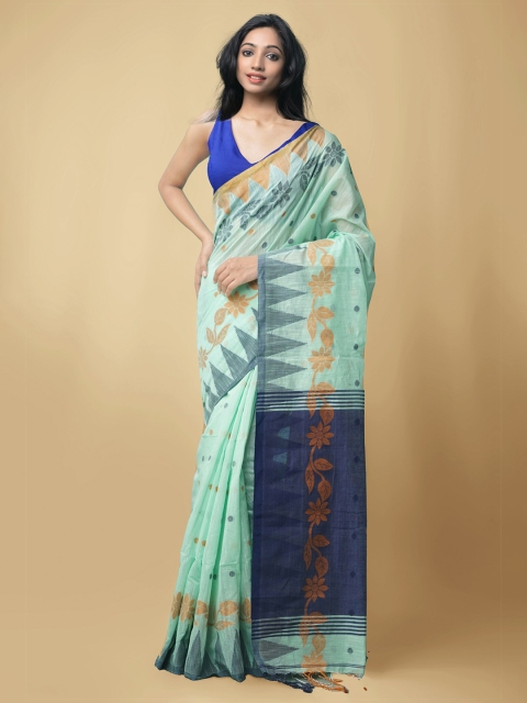 

Unnati Silks Green Pure Handloom Bengal Linen Saree