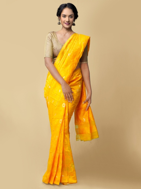 

Unnati Silks Women Orange & Gold-Toned Pure Handloom Dhaka Jamdhani Bengal Cotton Silk Sustainable Saree