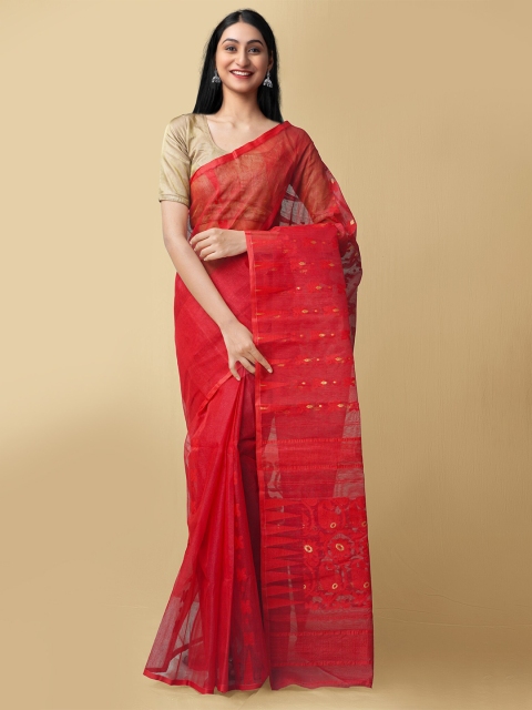 

Unnati Silks Red Woven Design Pure Cotton Taant Saree