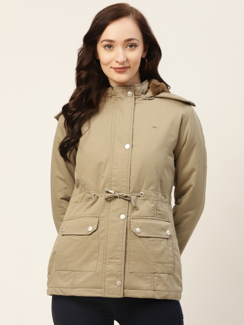 

Okane Women Beige Solid Parka Jacket with Detachable Hood