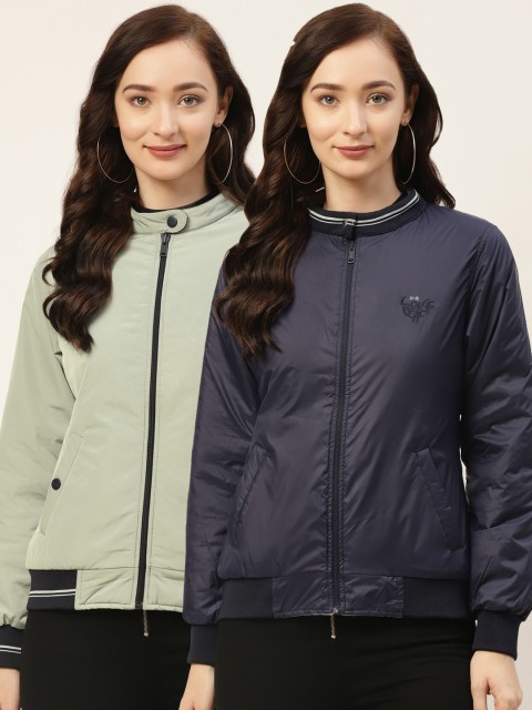 

Okane Women Green & Navy Blue Reversible Bomber Jacket