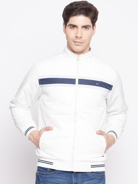 

Okane Men White Striped Lightweight Bomber Jacket