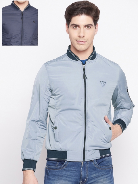

Okane Men Blue Colourblocked Reversible Bomber Jacket