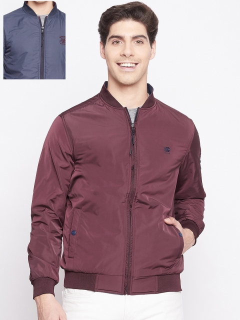 

Okane Men Burgundy & Blue Reversible Bomber Jacket