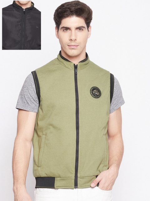 

Okane Men Olive Green & Black Reversible Bomber Jacket