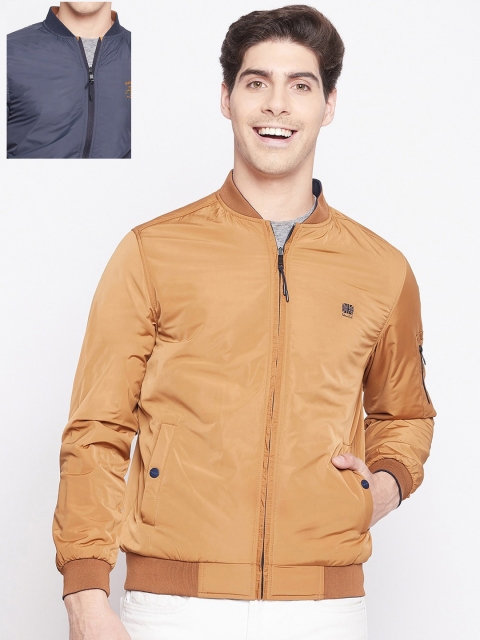 

Okane Men Tan Blue Reversible Bomber Jacket