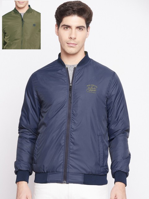 

Okane Men Olive Green & Blue Reversible Bomber Jacket