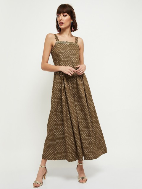 

max Woman Brown & Gold-Toned Printed Basic Jumpsuit