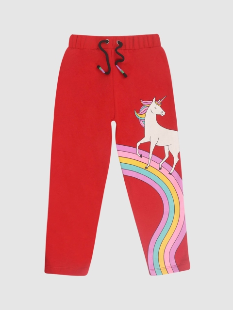 

Lazy Shark Girls Red Graphic Printed Cotton Track Pant