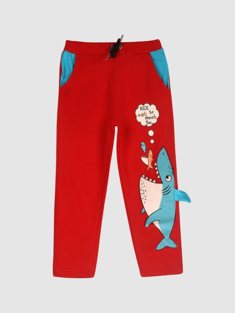 

Lazy Shark Boys Red & Blue Graphic Printed Cotton Track Pants