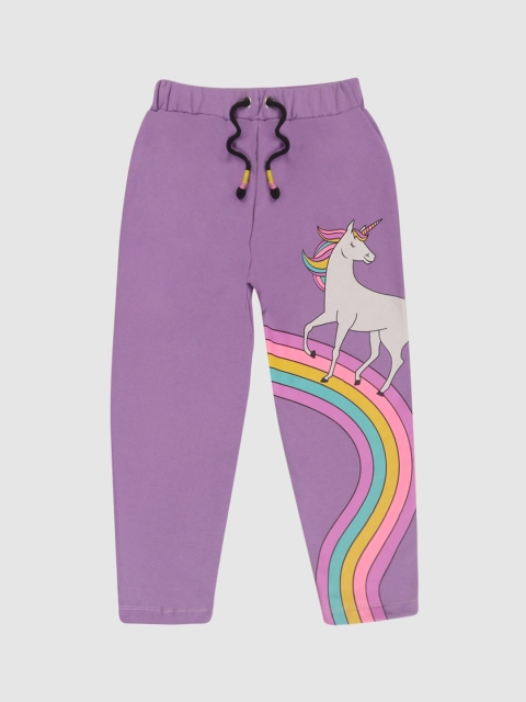 

Lazy Shark Girls Purple & White Graphic Printed Cotton Track Pants