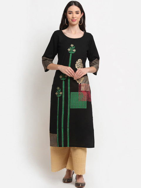 

ARITOS INDIA Women Black Block Print Kurta