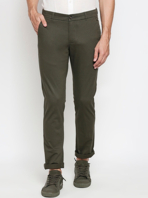 

Basics Men Olive Green Tapered Fit Chinos Trousers