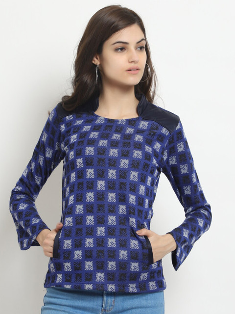 

HALTON HILLS Women Navy Blue & Black Printed Pullover Acrylic Sweater