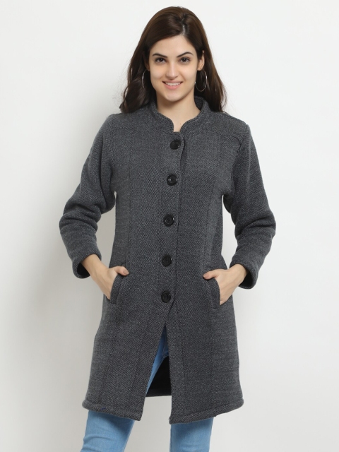 

HALTON HILLS Women Black Pure Cotton Longline Front-Open Sweater