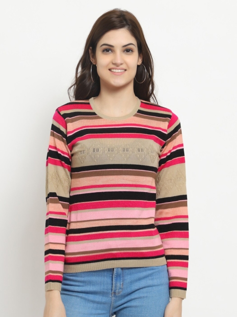 

HALTON HILLS Women Beige Striped Pullover Acrylic Sweater