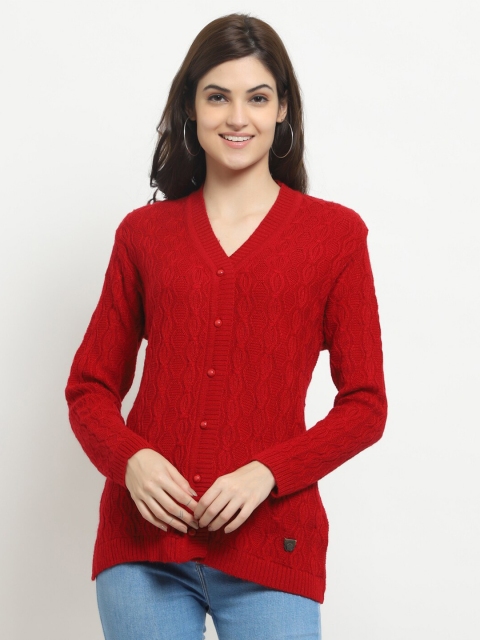 

HALTON HILLS Women Red Cable Knit Pure Acrylic Cardigan