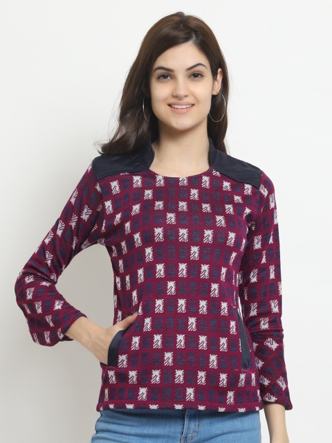

HALTON HILLS Women Purple & White Printed Pullover