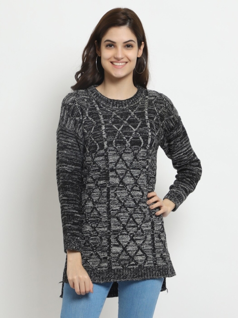 

HALTON HILLS Women Black & Grey Self Design Round neck Pullover