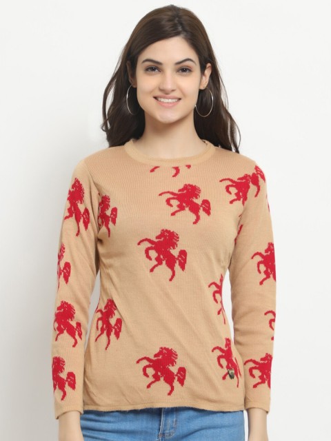 

HALTON HILLS Women Beige & Red Pullover