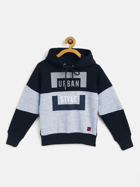 

Little Marco Boys Navy Blue Printed & Colourblocked Hooded Sweatshirt