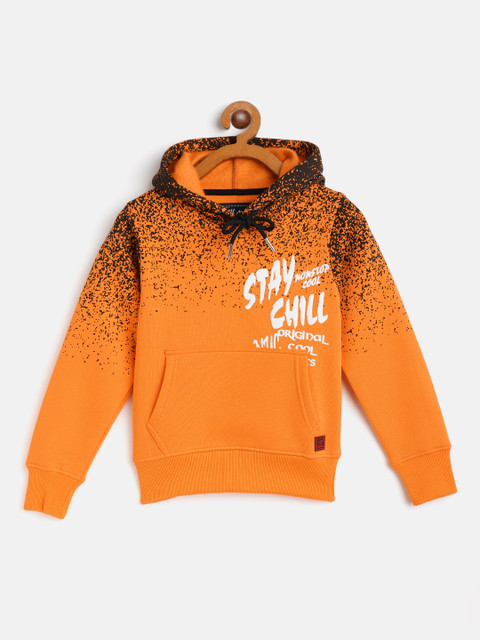 

Little Marco Boys Orange & Black Printed Hooded Sweatshirt