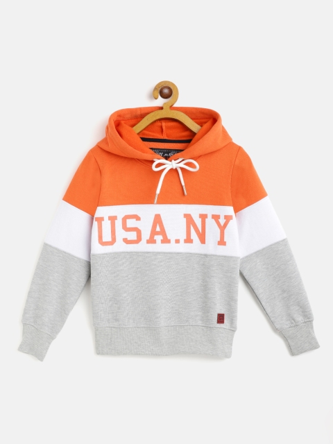 

Little Marco Boys Orange & White Printed & Colourblocked Hooded Sweatshirt