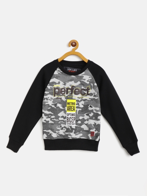 

Little Marco Boys Black & Grey Melange Camouflage Print Sweatshirt