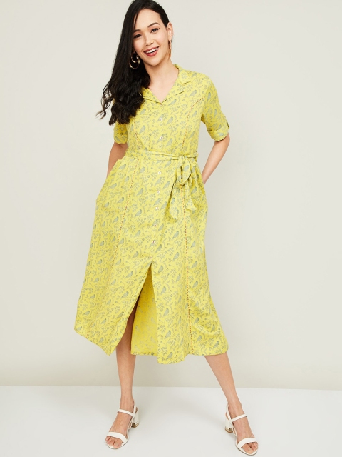 

Colour Me by Melange Olive & Grey Floral A-Line Midi Dress