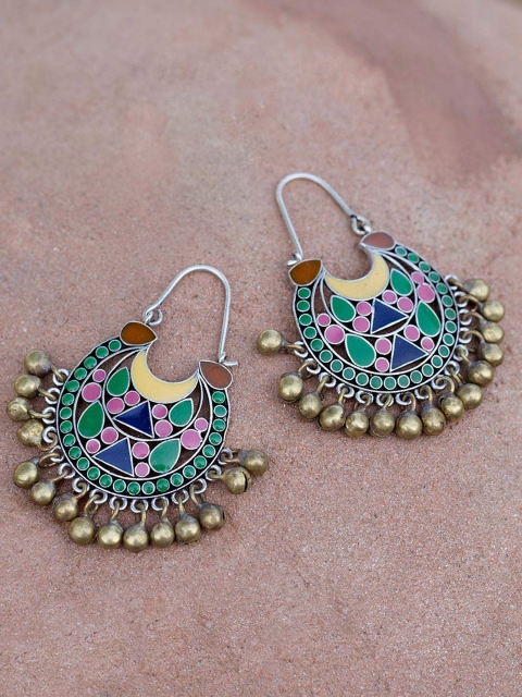 

Studio Voylla Kutch Silver-Toned Crescent Shaped Chandbalis