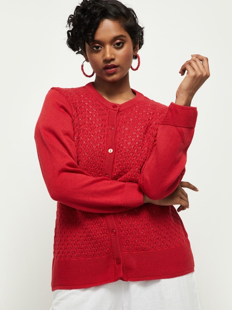 

max Women Red Pure Acrylic Cardigan