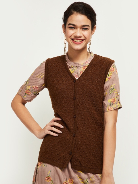 

max Brown Self Designed Cardigan Sweater