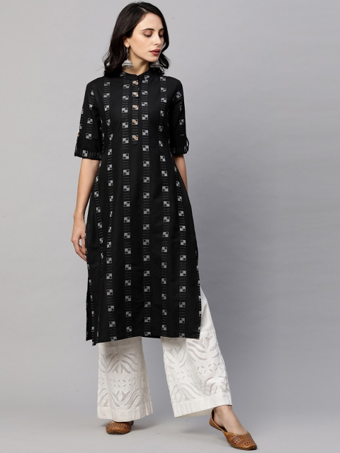 

FASHOR Women Black Geometric Printed Kurta