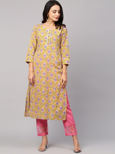

FASHOR Women Yellow Floral Printed Kurta