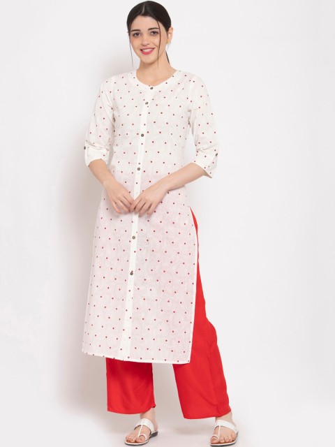 

ALC Creations Women White Geometric Cotton Printed Kurta