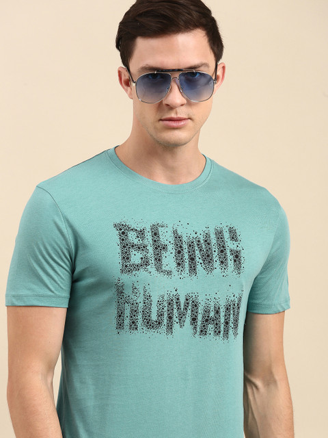 

Being Human Men Turquoise Blue Brand Logo Printed T-shirt