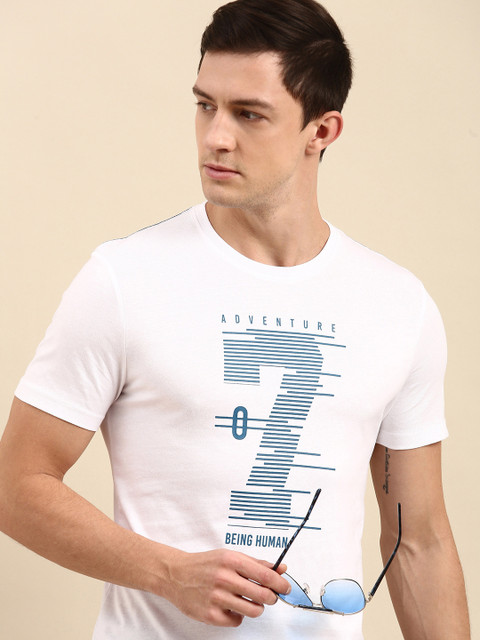 

Being Human Clothing Men White Brand Logo Printed Round Neck Pure Cotton T-shirt