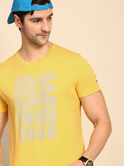 

Being Human Men Yellow Typography Printed Pure Cotton T-shirt